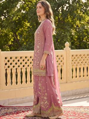 women ethnic motifs embroidered regular sequinned kurta with palazzos & with dupatta 3