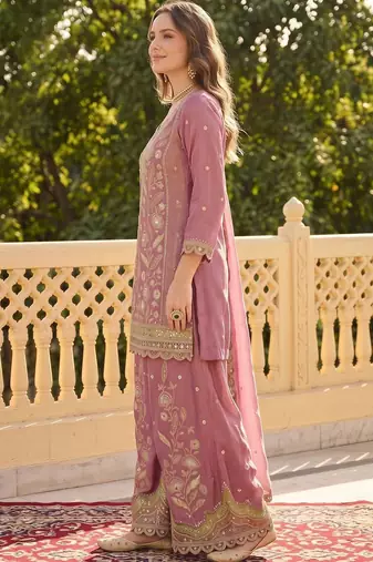 women ethnic motifs embroidered regular sequinned kurta with palazzos & with dupatta