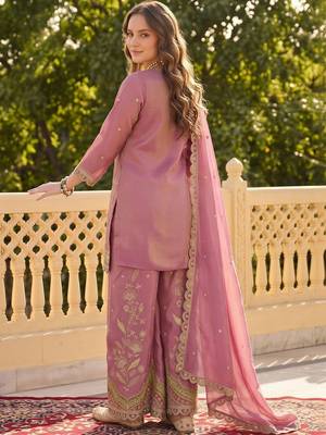 women ethnic motifs embroidered regular sequinned kurta with palazzos & with dupatta 4