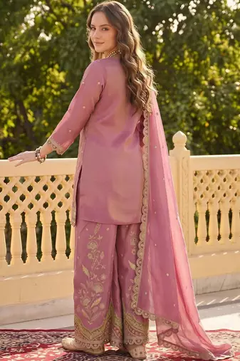 women ethnic motifs embroidered regular sequinned kurta with palazzos & with dupatta