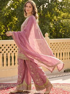 women ethnic motifs embroidered regular sequinned kurta with palazzos & with dupatta 6