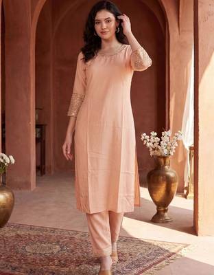 women ethnic motifs regular sequinned kurta with trousers 1