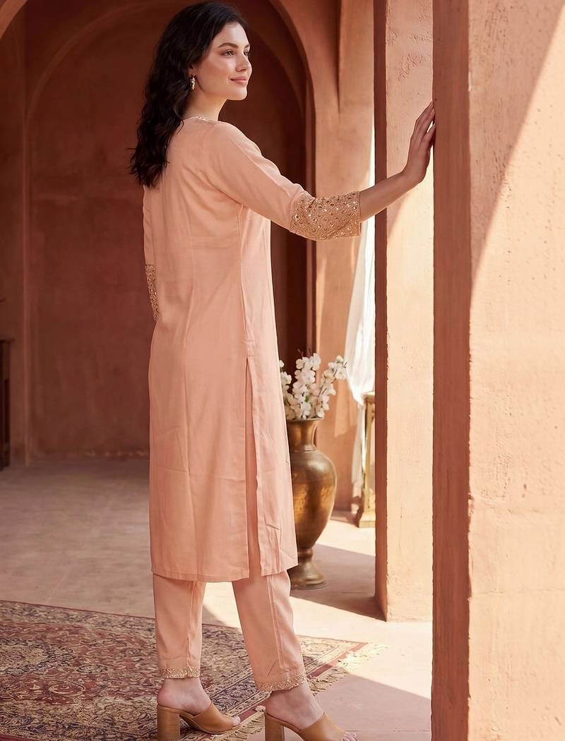 women ethnic motifs regular sequinned kurta with trousers
