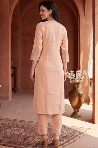 women ethnic motifs regular sequinned kurta with trousers
