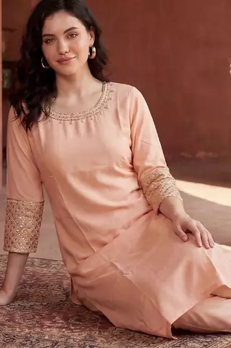 women ethnic motifs regular sequinned kurta with trousers
