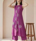 women ethnic motifs embroidered regular thread work cotton kurta with palazzos
