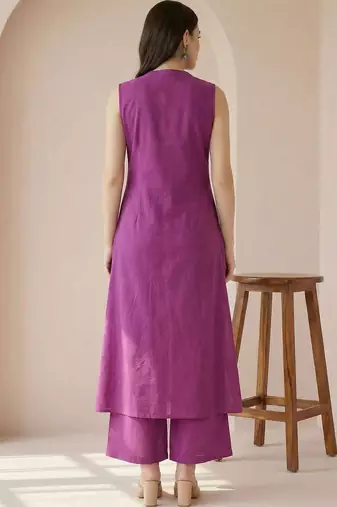 women ethnic motifs embroidered regular thread work cotton kurta with palazzos
