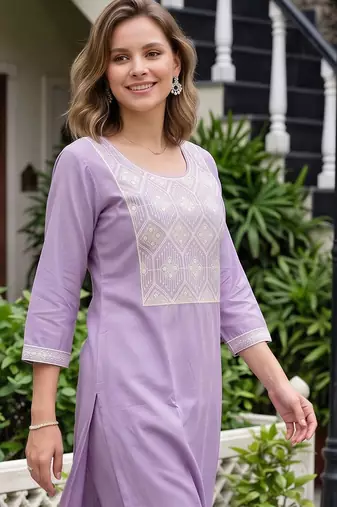 women embroidered regular thread work kurta with trousers