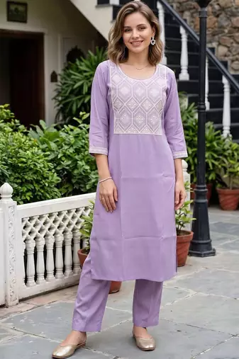 women embroidered regular thread work kurta with trousers