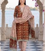 women ethnic motifs printed regular mirror work cotton kurta with trousers & with dupatta
