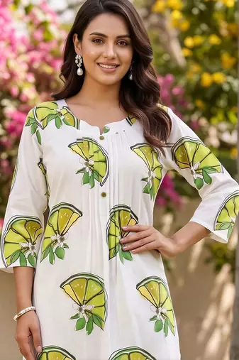 women printed regular cotton kurta with trousers