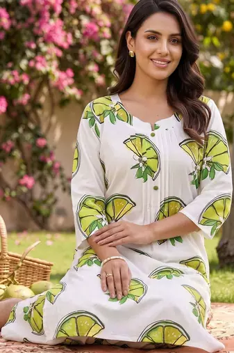 women printed regular cotton kurta with trousers