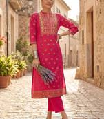 women ethnic motifs printed regular cotton kurta with trousers