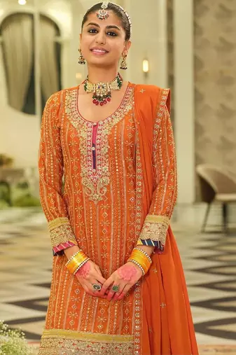 women ethnic motifs embroidered regular mirror work kurta & sharara & dupatta