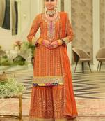 women ethnic motifs embroidered regular mirror work kurta & sharara & dupatta