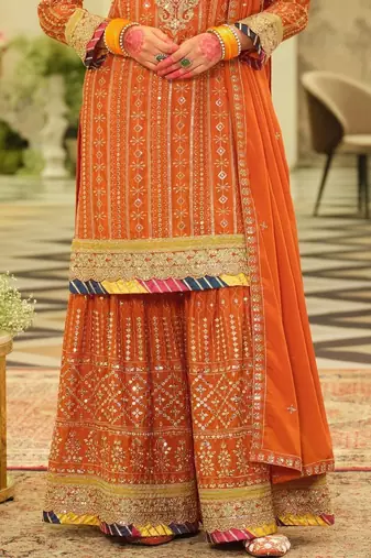women ethnic motifs embroidered regular mirror work kurta & sharara & dupatta