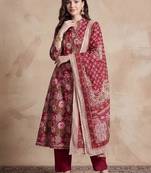 women floral printed angrakha cotton kurta with trousers & with dupatta