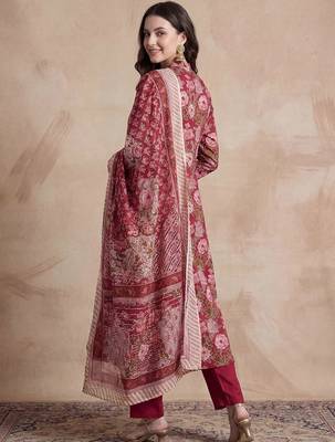 women floral printed angrakha cotton kurta with trousers & with dupatta 4
