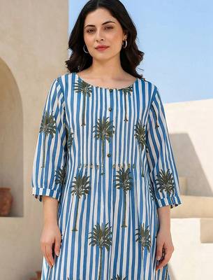 women printed regular cotton kurta with trousers 2