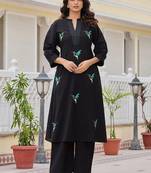women ethnic motifs embroidered regular thread work cotton kurta with palazzos