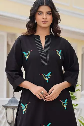 women ethnic motifs embroidered regular thread work cotton kurta with palazzos