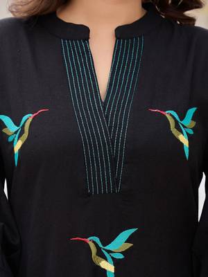 women ethnic motifs embroidered regular thread work cotton kurta with palazzos 4