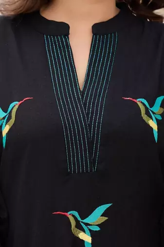 women ethnic motifs embroidered regular thread work cotton kurta with palazzos