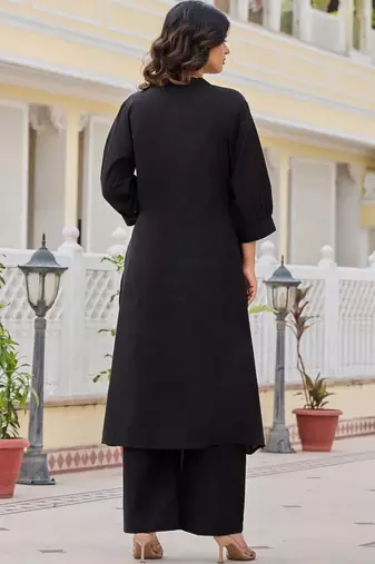 women ethnic motifs embroidered regular thread work cotton kurta with palazzos
