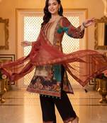 women ethnic motifs printed regular mirror work kurta with palazzos & with dupatta