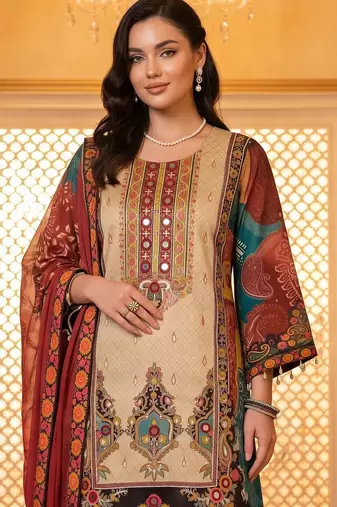 women ethnic motifs printed regular mirror work kurta with palazzos & with dupatta