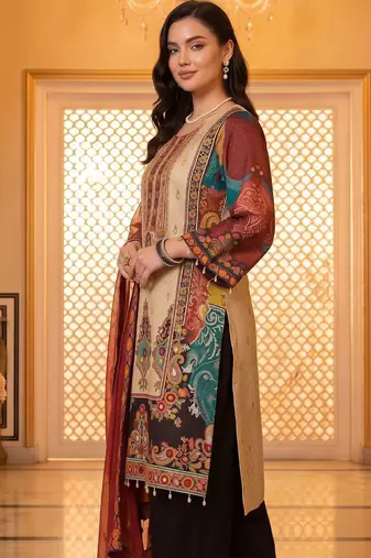 women ethnic motifs printed regular mirror work kurta with palazzos & with dupatta
