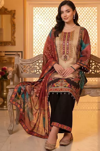 women ethnic motifs printed regular mirror work kurta with palazzos & with dupatta