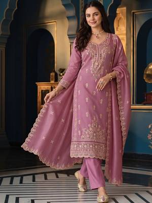 women ethnic motifs embroidered regular thread work kurta with trousers & with dupatta 1