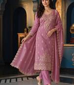women ethnic motifs embroidered regular thread work kurta with trousers & with dupatta