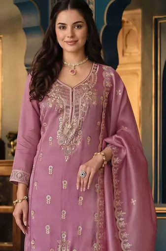 women ethnic motifs embroidered regular thread work kurta with trousers & with dupatta