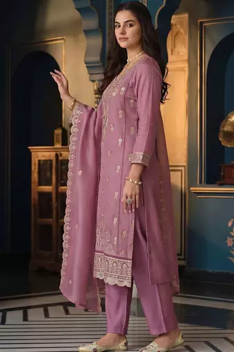 women ethnic motifs embroidered regular thread work kurta with trousers & with dupatta