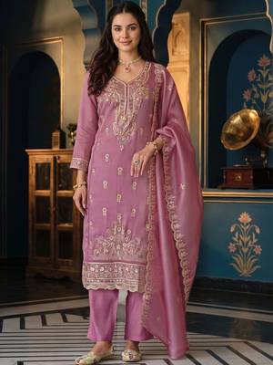 women ethnic motifs embroidered regular thread work kurta with trousers & with dupatta 6