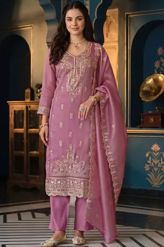 women ethnic motifs embroidered regular thread work kurta with trousers & with dupatta