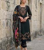women ethnic motifs embroidered regular thread work cotton kurta with trousers & with dupatta