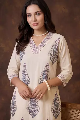 women ethnic motifs printed regular cotton kurta with palazzos