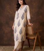 women ethnic motifs printed regular cotton kurta with palazzos