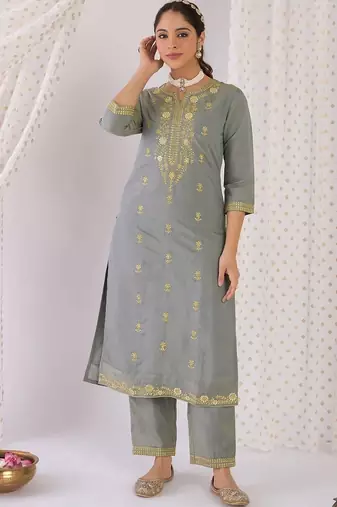 women ethnic motifs embroidered regular kurta with trousers & with dupatta