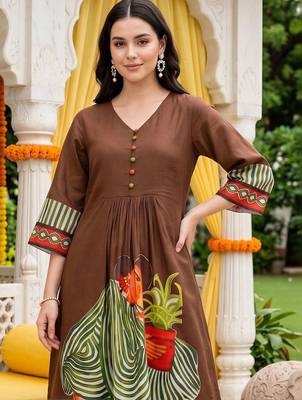 women ethnic motifs printed empire cotton kurta with trousers 2