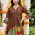 women ethnic motifs printed empire cotton kurta with trousers