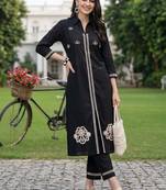 women ethnic motifs embroidered regular thread work cotton kurta with trousers
