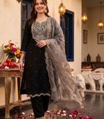 women ethnic motifs embroidered regular thread work kurta with trousers & with dupatta