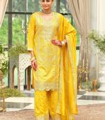 women ethnic motifs embroidered regular thread work kurta with palazzos & with dupatta