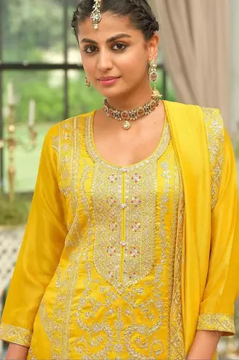 women ethnic motifs embroidered regular thread work kurta with palazzos & with dupatta