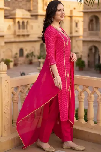 women ethnic motifs printed regular thread work kurta with trousers & with dupatta