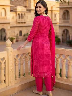 women ethnic motifs printed regular thread work kurta with trousers & with dupatta 4